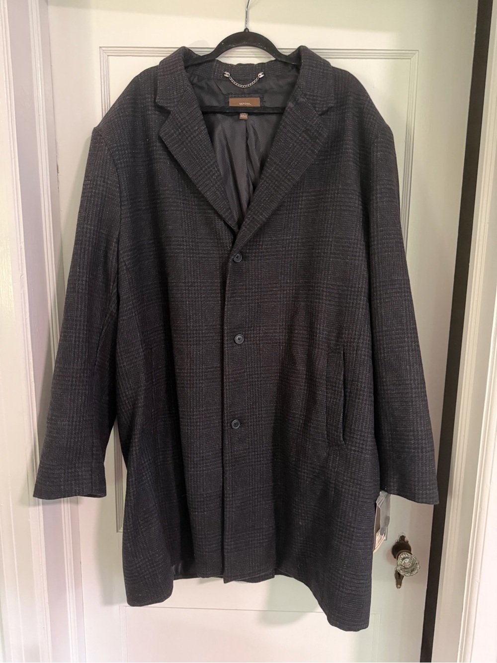 Merona Vintage Y2K Charcoal Gray Plaid Men’s Overcoat Wool Blend Size XXL
